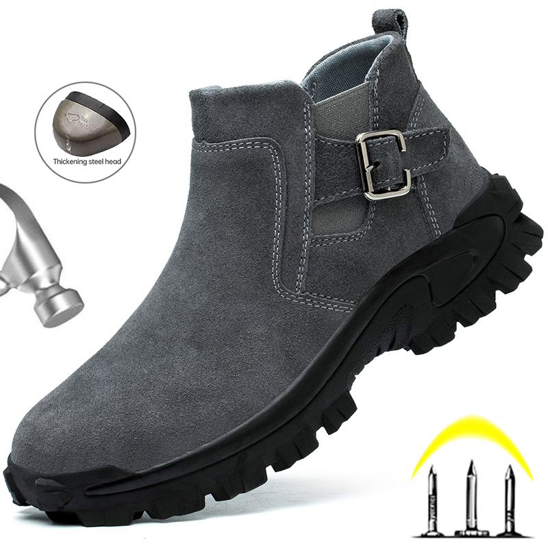 Anti-Scalding Welder Anti-Smash Shoes Male Steel Toe Men Suede Work Snekaers Safety Boots acb8