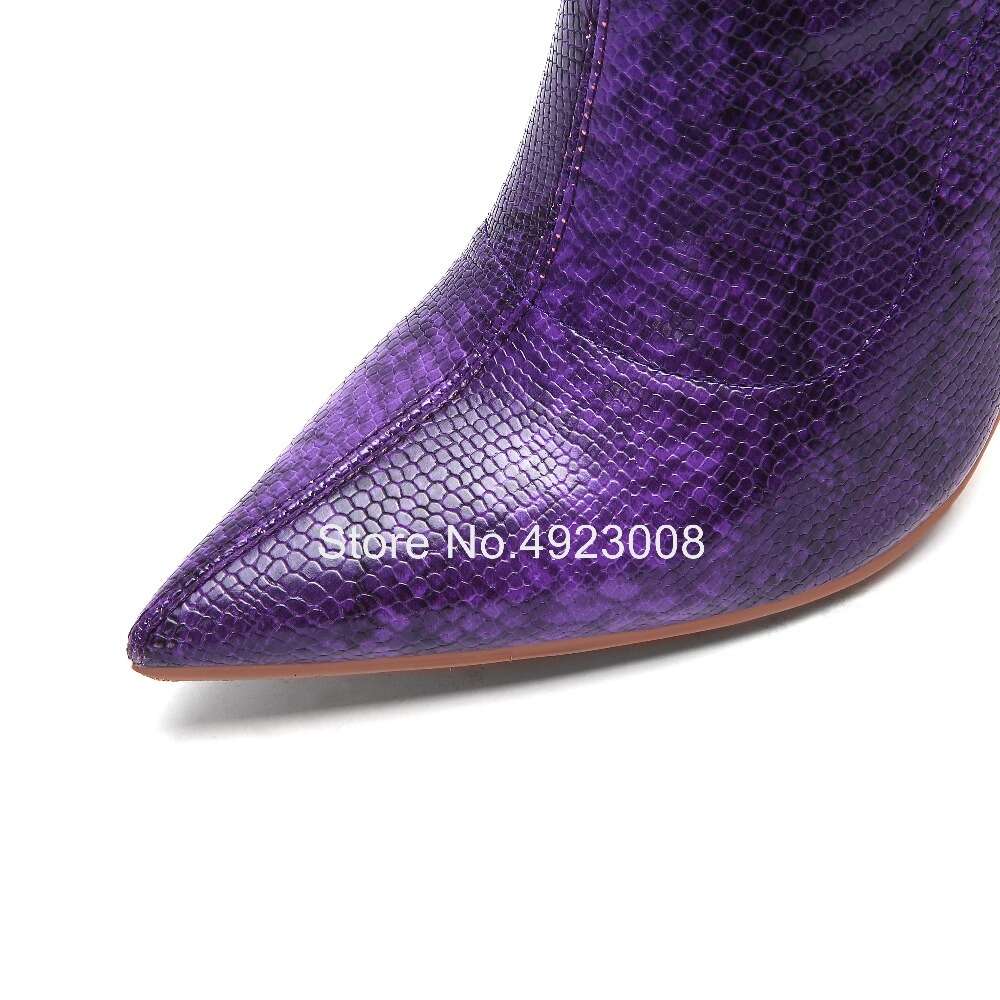 Over The Knee Thigh High Women Snake Print Special Elastic Boots Zip Purple Party Dress Sexy Club Shoes Woman