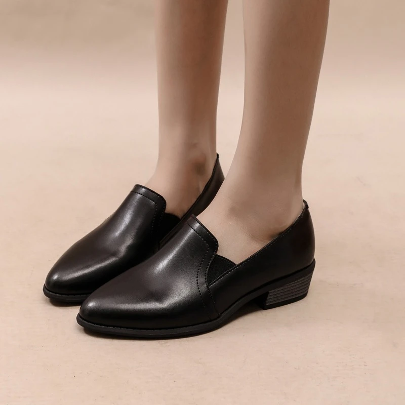 Autumn New Women Round Toe Pumps Loafers Single New Zipper PU Leather Simple and Comfortable Women's Shoes 34cf 's