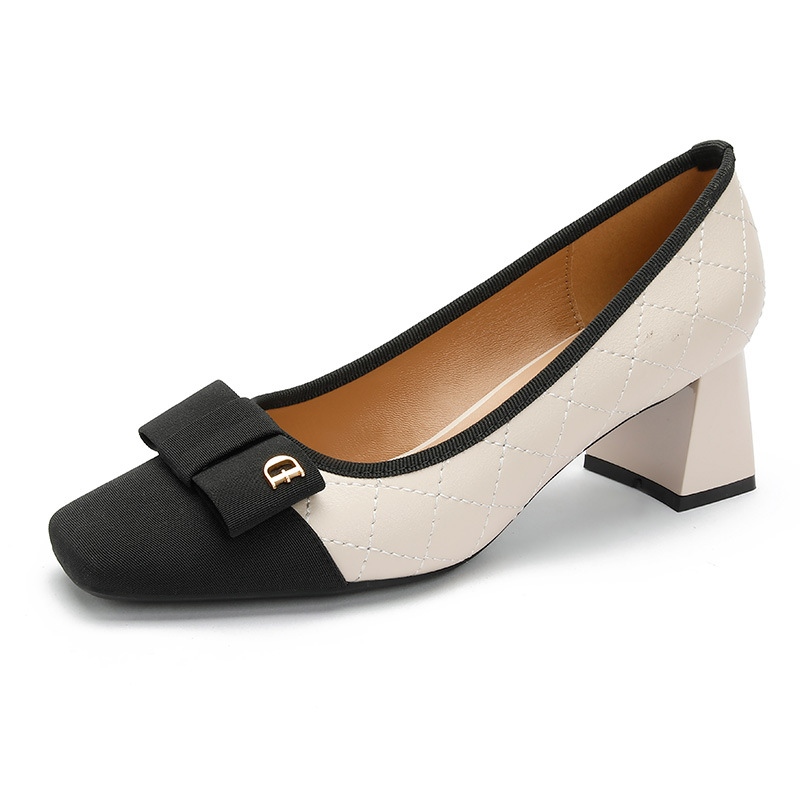 Spring Women Shoes New Retro Square Toe Chunky Heels Designer Women Pumps Slip-On Shallow Sexy Ladies Shoes Zapatillas Mujer