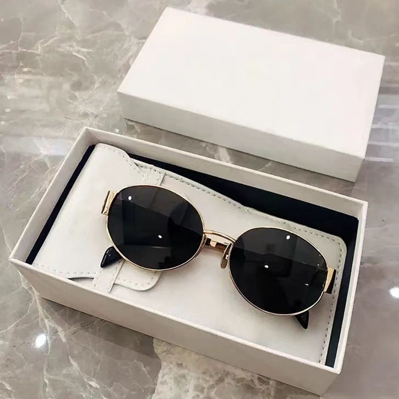 Fashion Women's Triumph Oval Frame Designer Sunglasses Men's Metal Legs Green Lens Sunglasses Vintage Small Round Frame with Gift Case