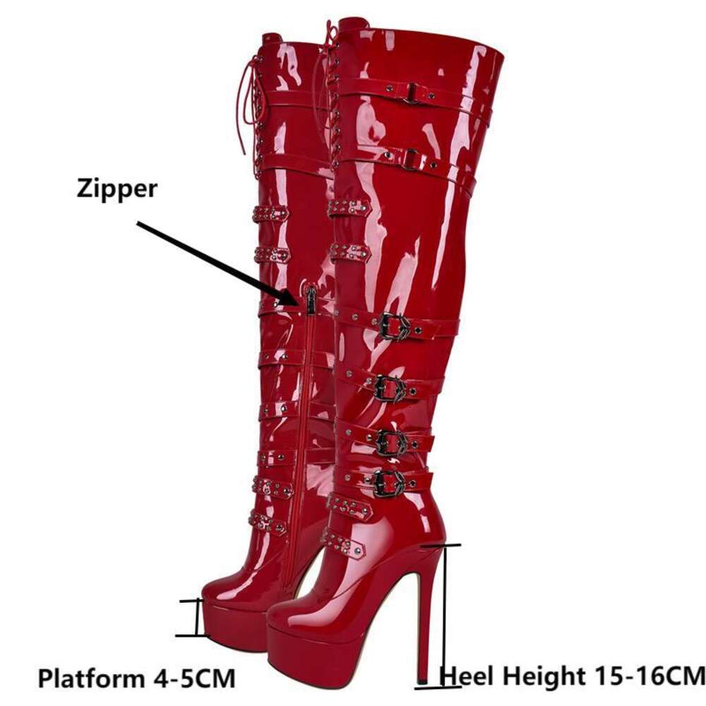 Onlymaker Women Platform Stiletto Red Over The Knee High Side Zipper Patent Leather Fashion Sexy Winter Female Boots