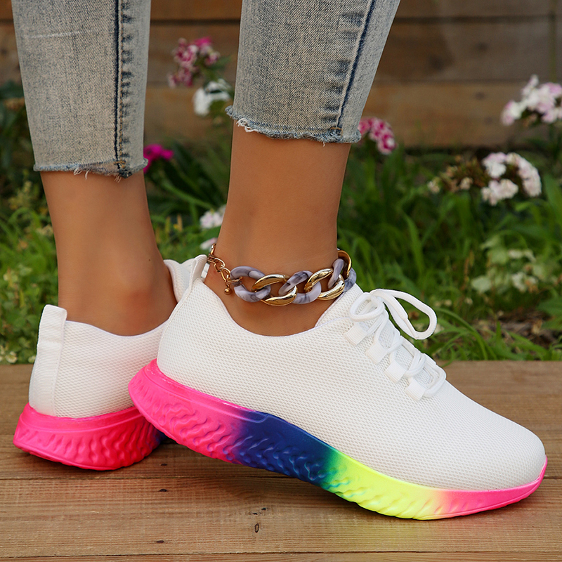 43 Plus Size Rainbow Sole Sneakers Women's Breathable Mesh Platform Sports Shoes 4