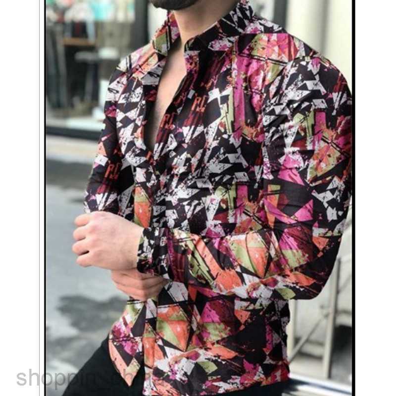 Men's Casual Shirts Spring and Autumn New Polo Neck Shirt 3D Printed Casual Loose Men's Long sleeved Top tops
