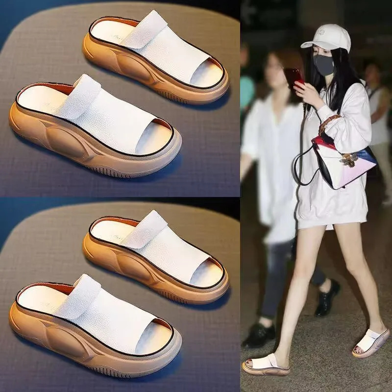 Leather Slippers Summer Fashion To Wear All The Thick Soles Comfortable Non-Slip Shopping Casual Sandals 240611