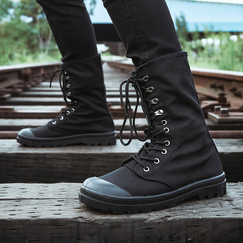 Military Men Outdoor Fashion Canvas High Top Men's Casual Shoes Ankle Black Marterns Boots atos De Hombre 634c 's