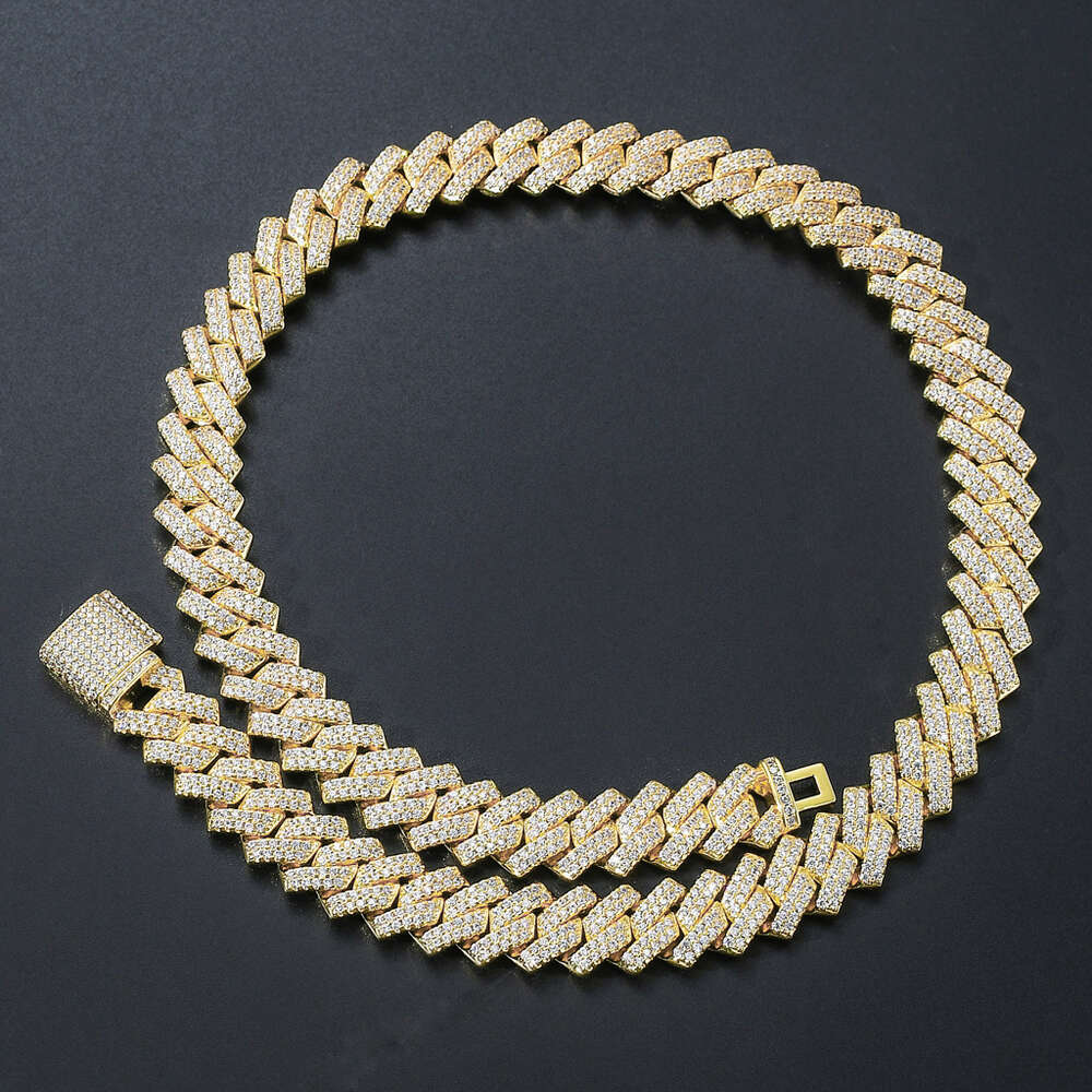 Wholesale 18k Gold Plated Iced Out Prong Cz Miami Cuban Link Chain 14mm Hip Hop Necklace Men Jewelry Custom Bracelet