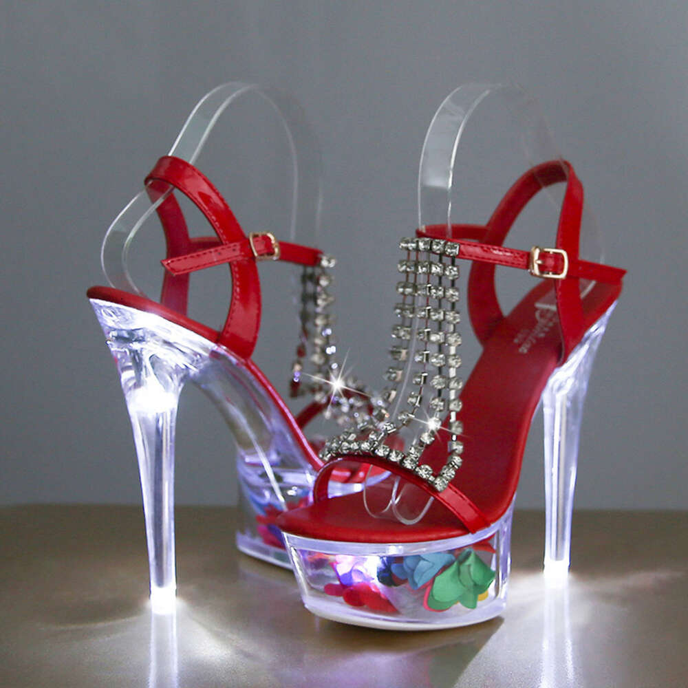 LTARTA Women's Shoes Stiletto Nightclub 15Cm High Heels Rhinestone Sandals Flower Root Crystal Sole 190 Series 5Cm Platform LFD