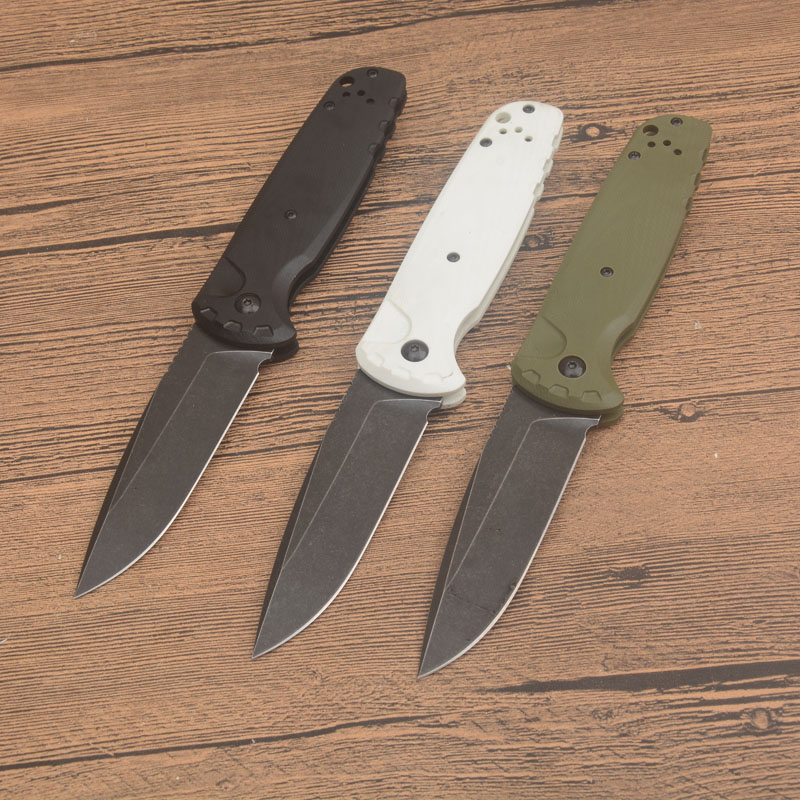 High Quality BM4300 Tactical Knife D2 Black Stone Wash Drop Point Blade G10 Steel Sheet Handle Outdoor EDC Pocket Folder Knives with Retail Box