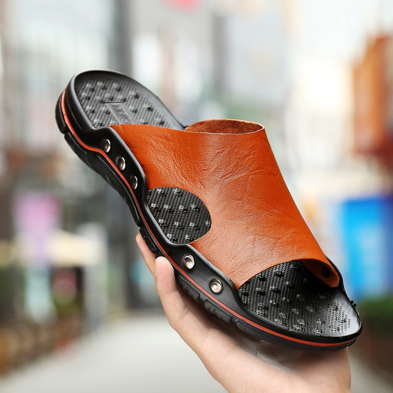 hot Summer Men Clogs Genuine Breathable NEW hot Flat Sandals Shoes Beach Classics Leather Mens Slippers Outdoor Flip p