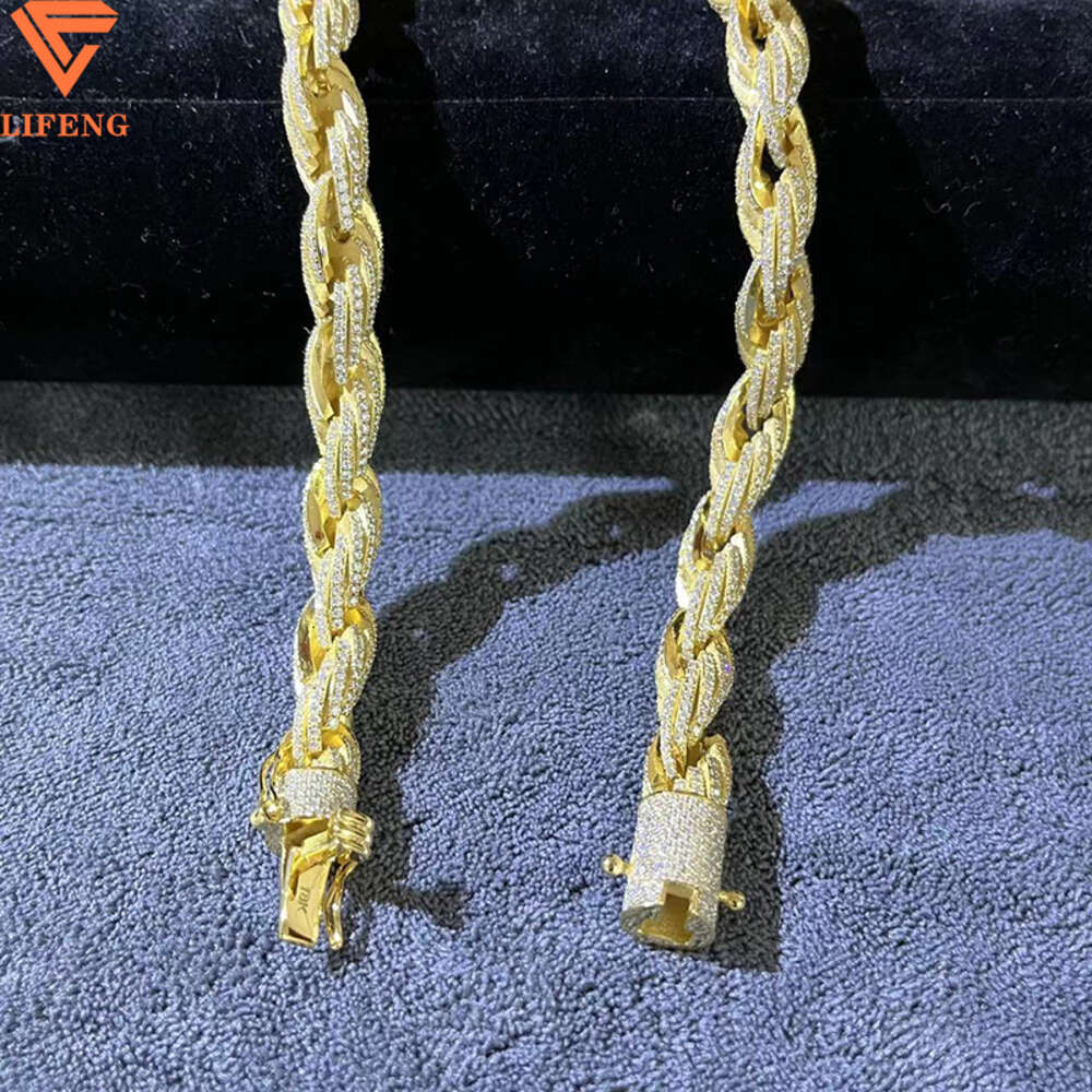 Best Selling Hip Hop Jewelry Ice Out Diamond S925 Vvs Moissanite 10mm Twist Rope Chain Miami Cuban Link Chain Men Necklace