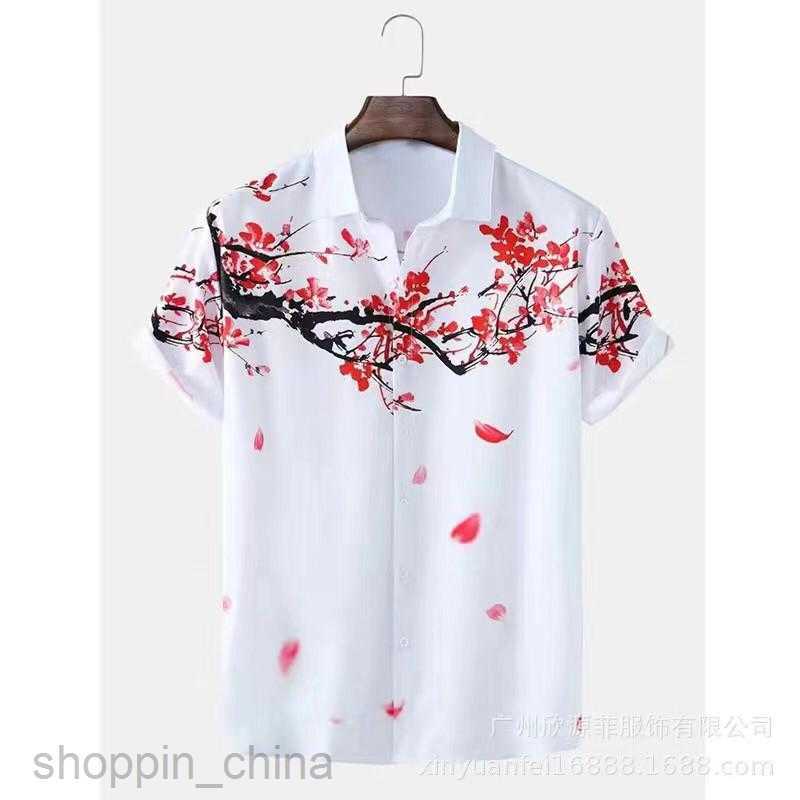 Men's Casual Shirts New men's shirt 3D digital printing short sleeved lapel striped shirt men's short cardigan top tops