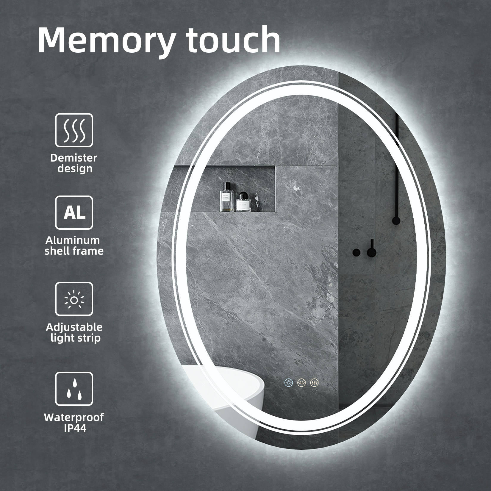 700x500mm LED Oval Mirror Anti-Fog Dimmable Illuminated Vanity Mirror Backlit Wall Mounted Bathroom Mirror with 3 Color Lights Bathroom Mirror
