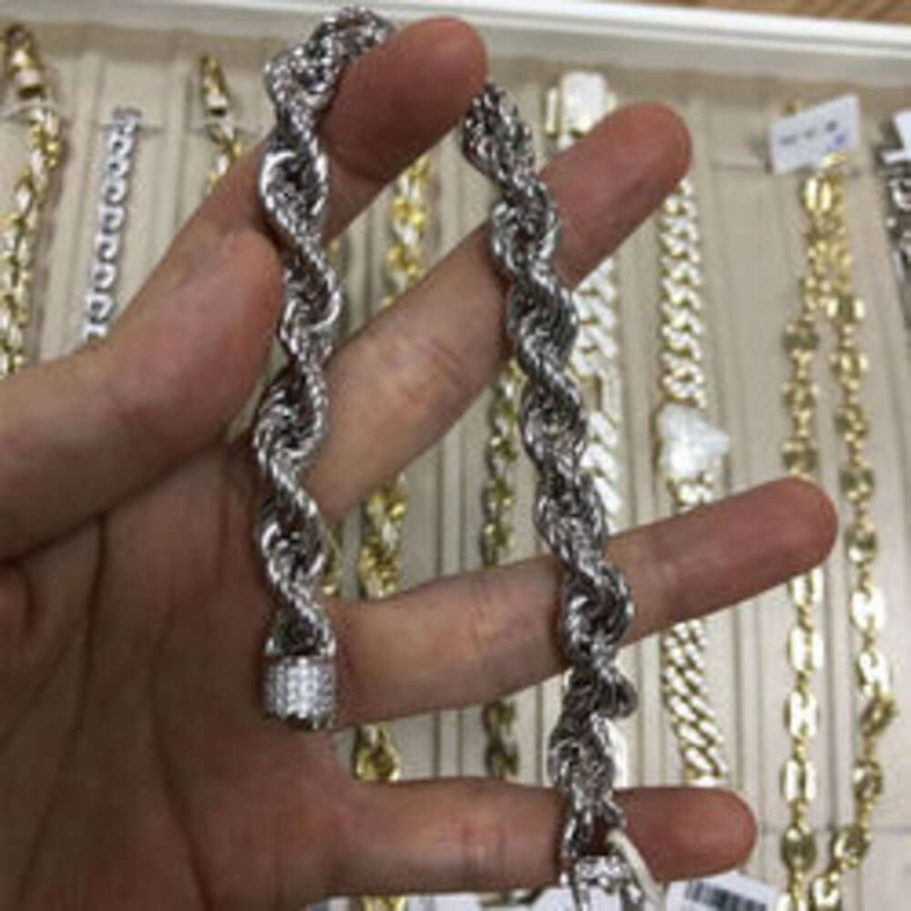 Fine Jewelry Hip Hop Gold Rope Chain Moissanite Cuban Links 9mm Iced Out Round Diamond Lock Silver Necklace