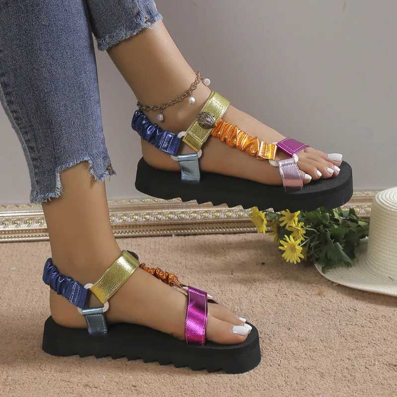 Sandals Colorful thick soled beach round toes classic style sandals womens casual version large outdoor slider Y240612F619