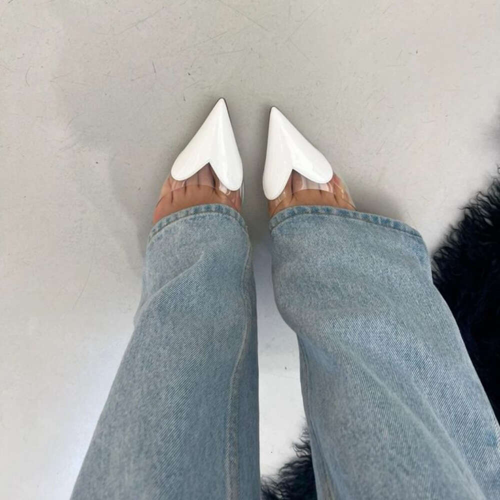 CHMURY Pointed Toe Heart High Heels Mules Sandals Slipper For Women 2024 Black White Red Shoes 866
