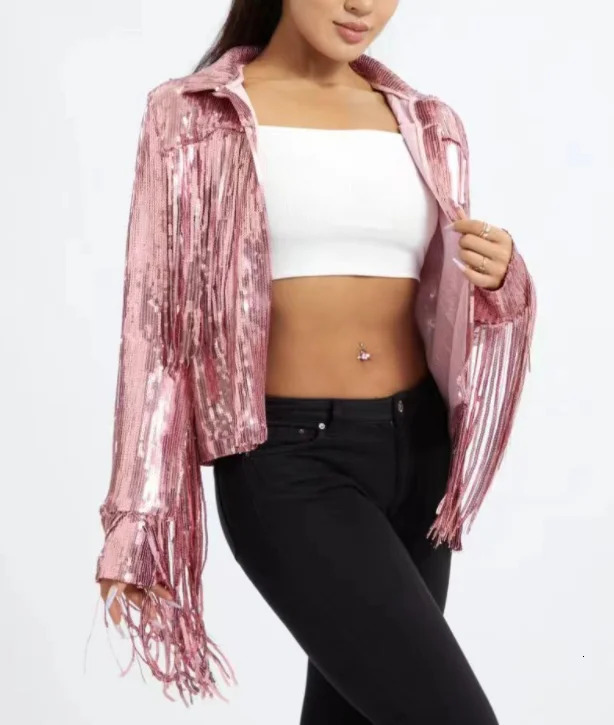 long tassel wing angel sequin fringed coat star matching beaded top with lining stage concert 240530