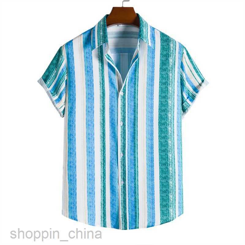 Men's Casual Shirts New men's striped short sleeved shirt top size fashionable loose collar printed shirt tops