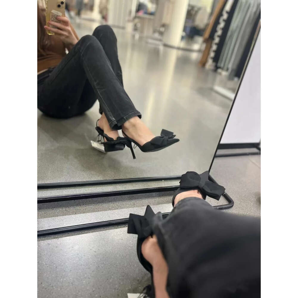 Womens Black High Heels Pumps 2024 Elegant Bow Stiletto Ladies Sexy Pointed Toe Heeled Sandals Female Chic Party Slingbacks