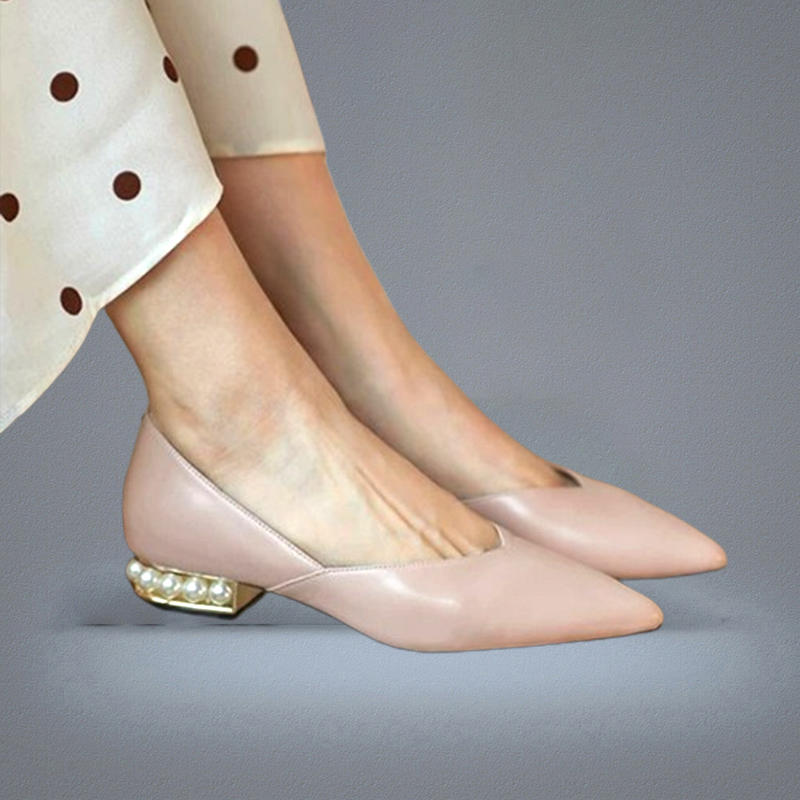 Autumn Women Flats Pearl Heeled Slip on Shoes Woman Ballet Flats Pointed Toe Dress Shoes Faux Suede Ladies Shoes 8301N