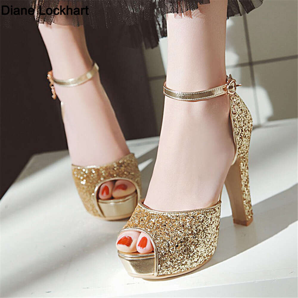 Summer New Peep Toe Shiny Sequins High Heels Women Platform Sandals Party Dress Wedding Pumps Ladies Shoes Gold Zapatos De Mujer