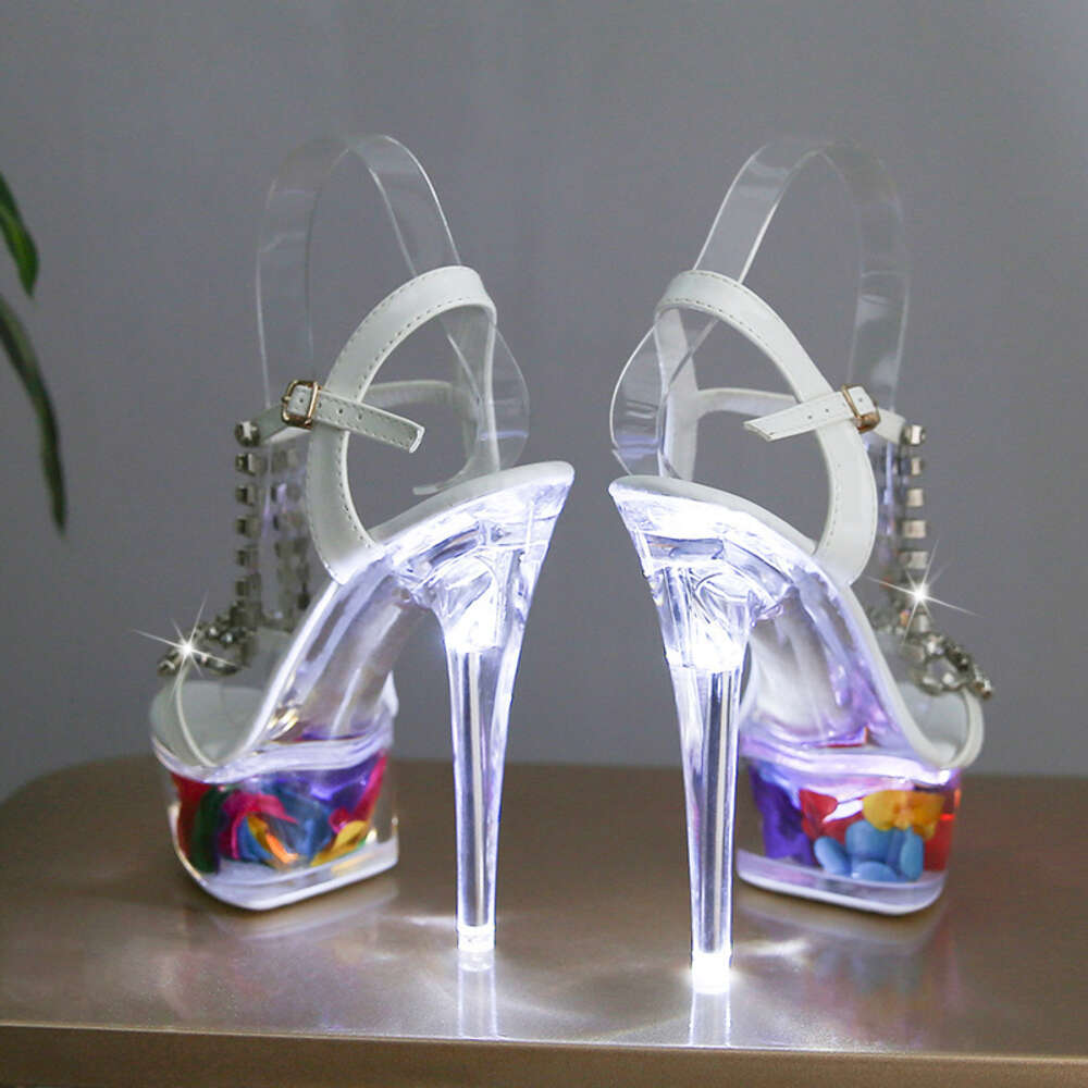 LTARTA Women's Shoes Stiletto Nightclub 15Cm High Heels Rhinestone Sandals Flower Root Crystal Sole 190 Series 5Cm Platform LFD