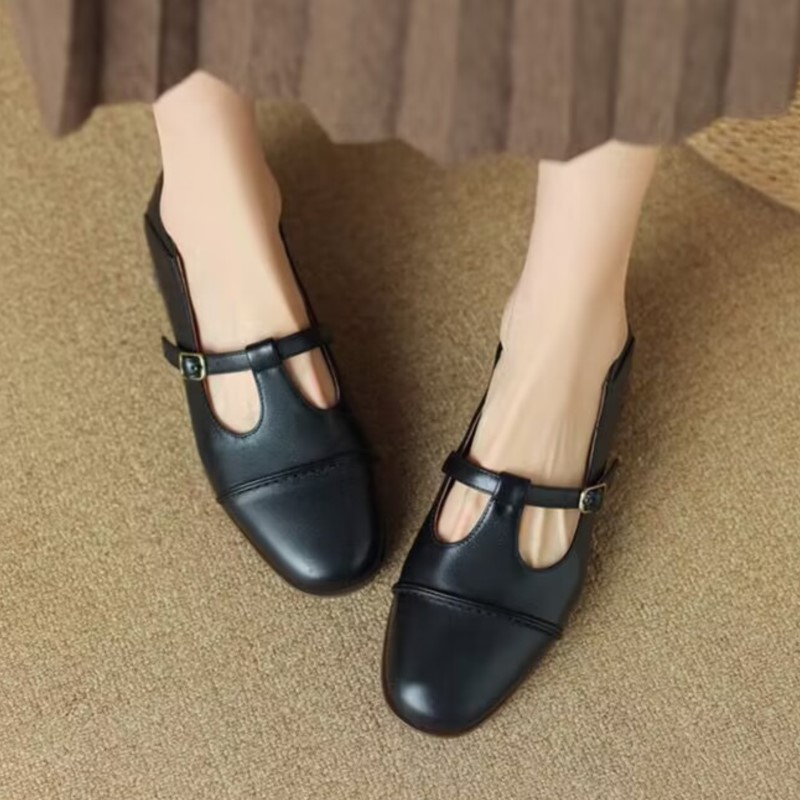 New Retro Women's Oxford Shoes Low Heels T Strap Shoes For Female Black Buckle Strap Leather Shoes Girls Zapatos Mujer 1547N