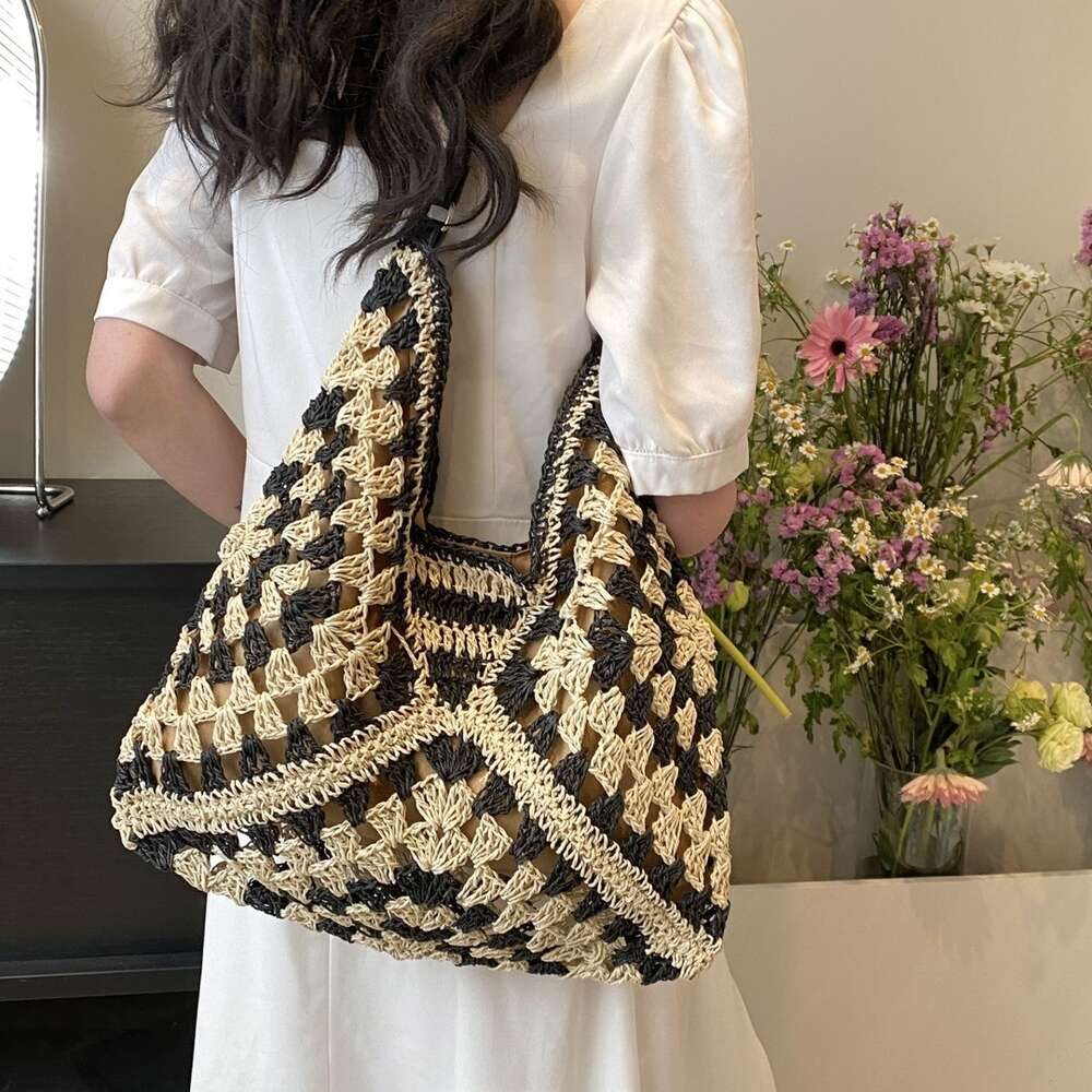 for Handmade women in 2024, new atmosphere, seaside vacation grass woven bag, versatile single shoulder tote bag H6.12#32 sgle ddmythur
