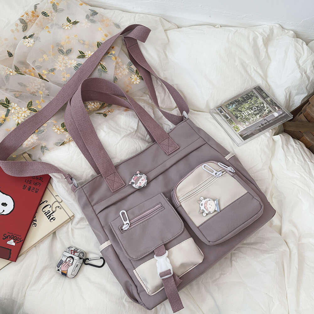 version Korean of ulzzang college antique sensei style, artistic and versatile girl student color contrast large capacity shoulder bag H6.12#19 ddmyth