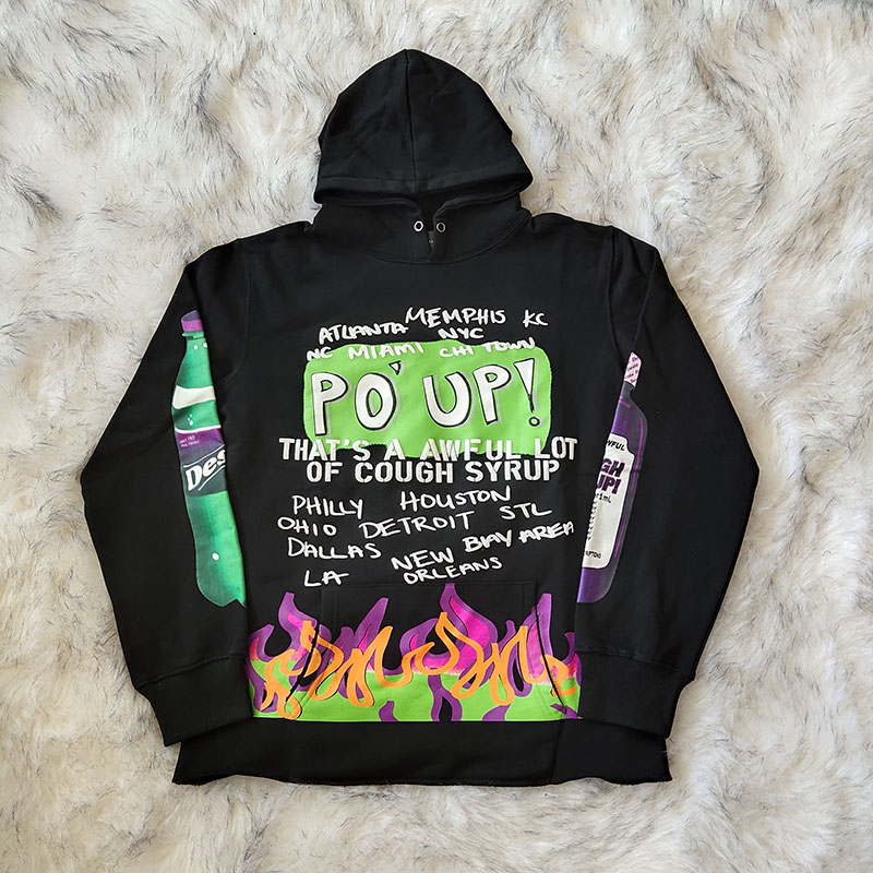 Hoodie Men Women Black Oversize 2024fw Vintage Print Oversize Hooded