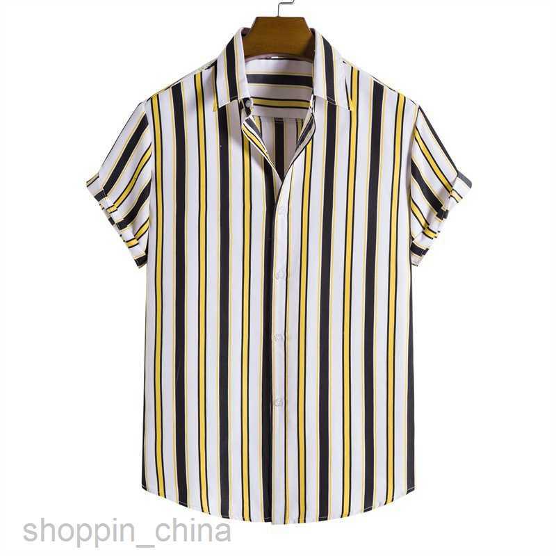 Men's Casual Shirts New men's striped short sleeved shirt top size fashionable loose collar printed shirt tops