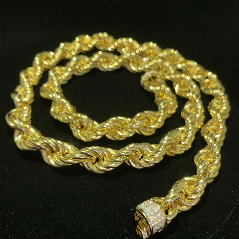 Fine Jewelry Hip Hop Gold Rope Chain Moissanite Cuban Links 9mm Iced Out Round Diamond Lock Silver Necklace