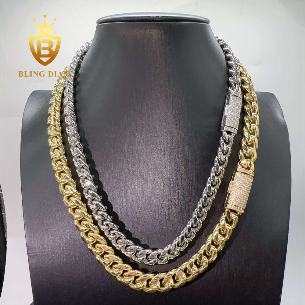 Hip Hop Jewelry 10mm 12mm Stainless Cuban Chain with 925 Sterling Silver Moissanite Clasp Necklace