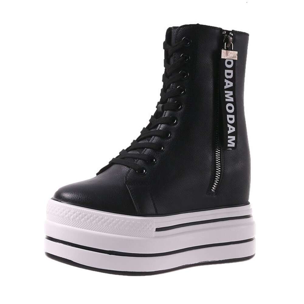 White Trendy Women High Top Sneakers Platform Zip Ankle Boots Femme Chaussures Femmes Height Increase Outdoor Sports Shoes