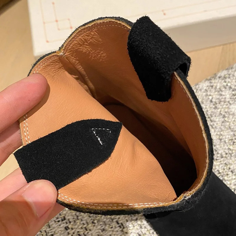 Winter Classic Chelsea Boots for Woman Cow Suede Pointy toe Wedge Heel Ankle Boots Simple Comfortable Cowboy Boots Female 240611