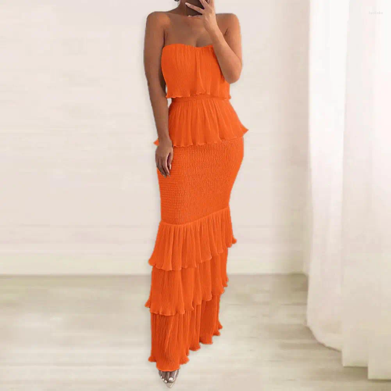 Casual Dresses Cocktail Party Dress Women Tube Top Elegant Off Shoulder Maxi Pleated Ruffle Backless For Parties Banquets