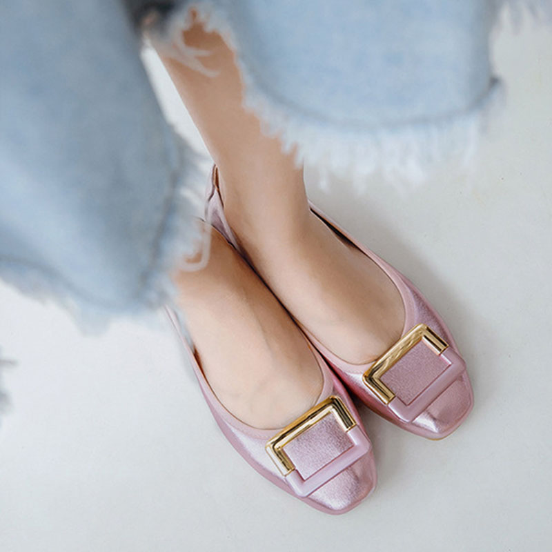 2023 Autumn Women Soft ballet Flat Shoes PU Leather Square Buckle Womens Foldable Loafers Woman Green Shoes