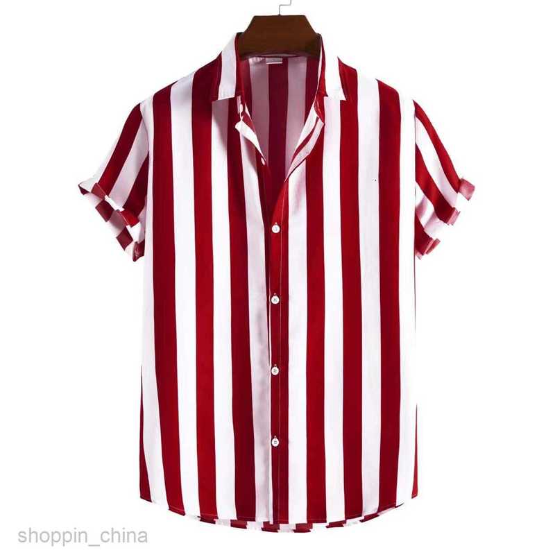 Men's Casual Shirts Men's short sleeved lapel cardigan top, men's shirt Beach shirt, striped printed men's shirt tops