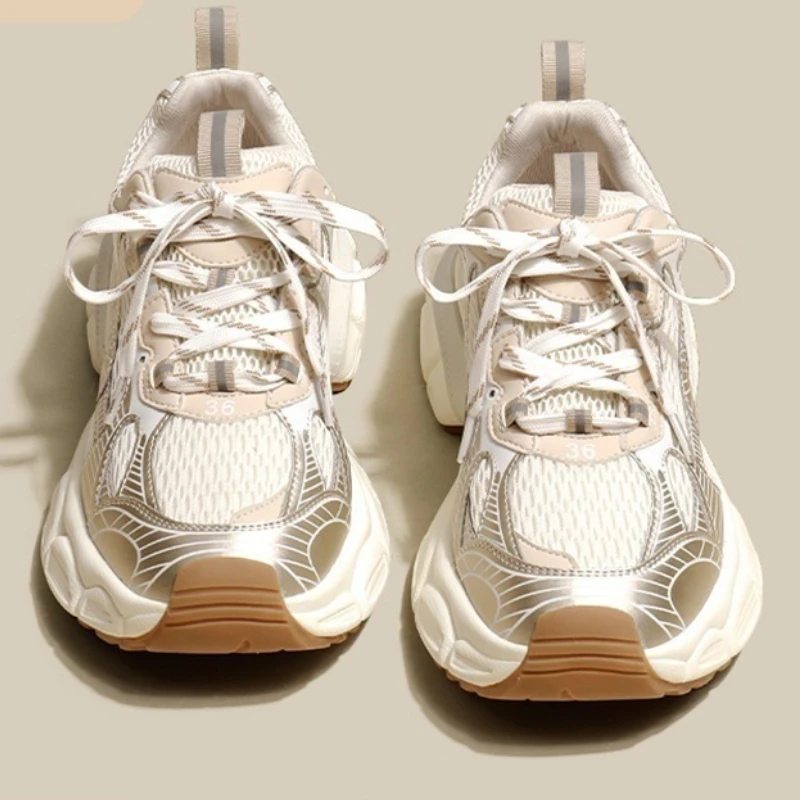 2024 New Designers White Sneakers Women Flats Shoes Lace Up Vulcanize Shoes Female Mesh Wedge Platform Casual Zapatillas Mujer