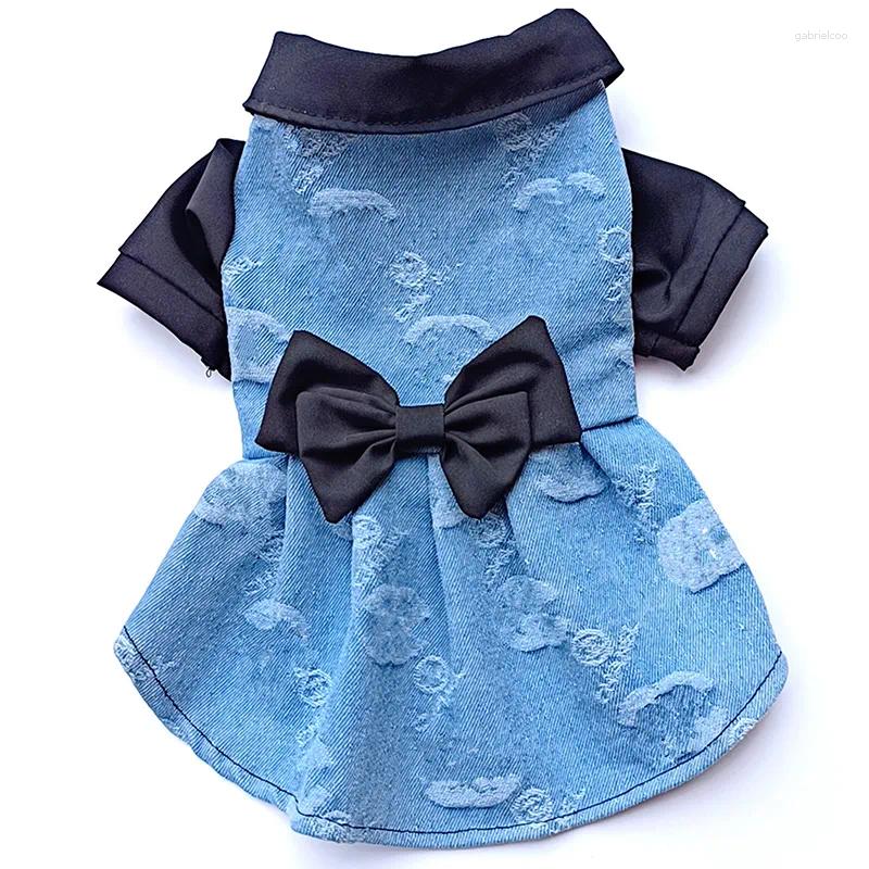 Dog Apparel Sweet Denim Skirt Bow Dress Fashion Brand Cat Jacket Clothes Schnauzer Bichon Corgi Teddy Puppy Pet Dresses