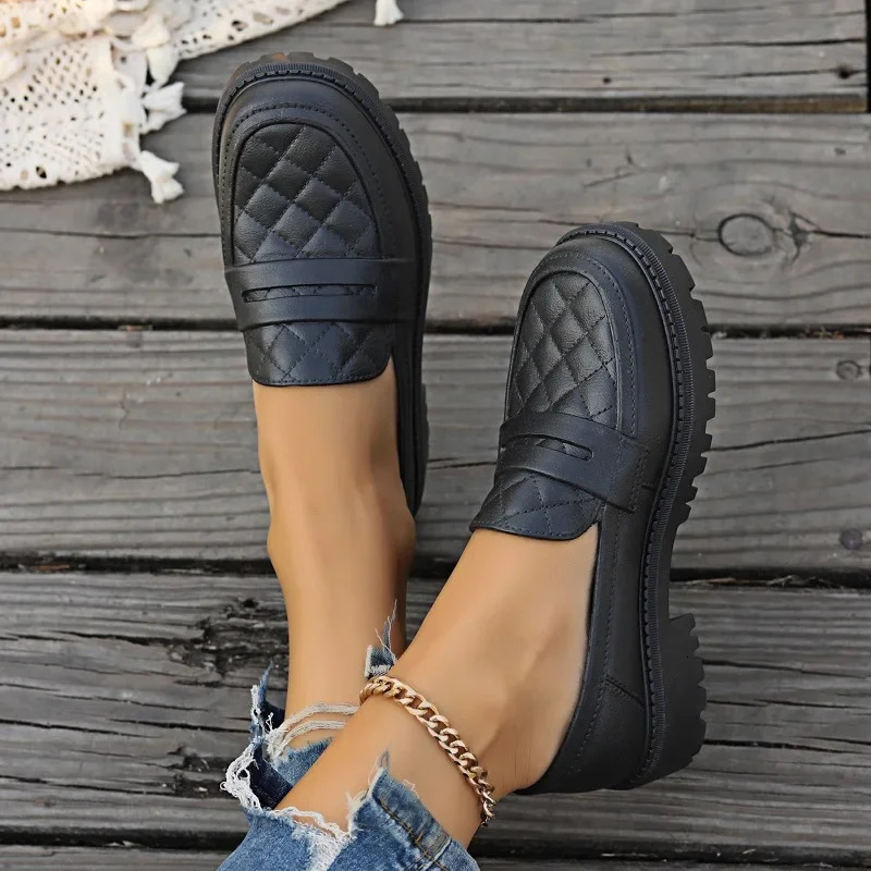 Loafers Classic Round Flat Head Autumn 2024 Casual Solid Color Light Sliding Mouth Womens Shoes 241106