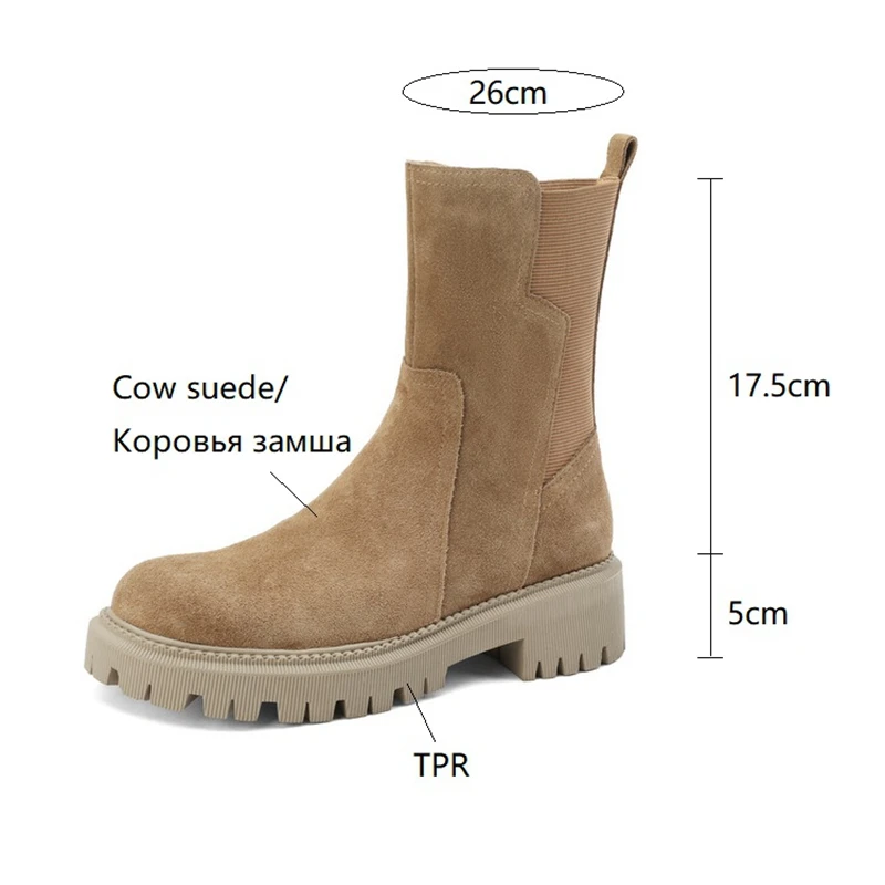 Autumn NEW Round Toe Thick Heel Short Cow Suede Boots Winter Platform Shoes for Women 1b11