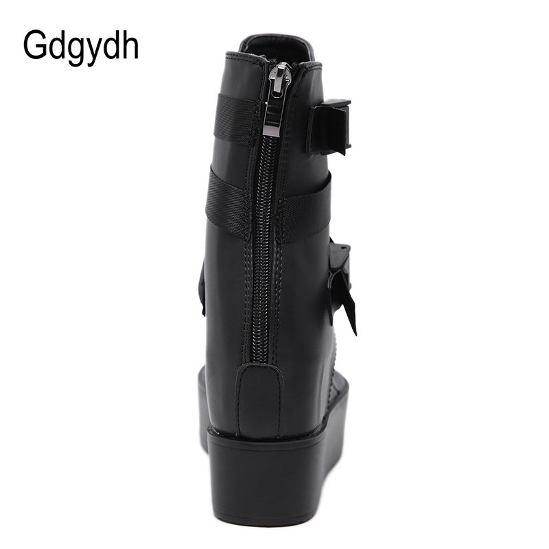 Gdgydh Platform Flip Flops Women Beach Sandals Ankle Strap Wedges Shoes For Summer Black Leather Vintage European American Zip