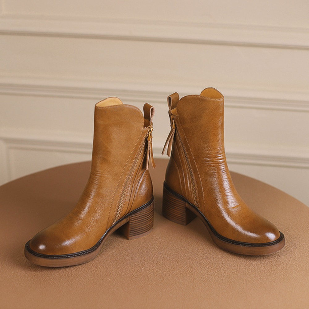 Ankle Boots for Women Chelsea Boots Autumn Thick Heel Brown Short Boot Women Leather Boots Brown Platform Shoes Botas De Mujer