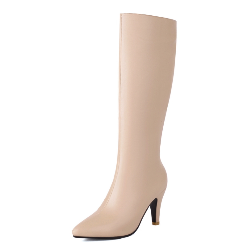 Women's Elegant Knee High Boots Red Brown Black Heeled Long Boot Female Large Size 48 Autumn Winter Party Shoes Ladies Footwear bafa