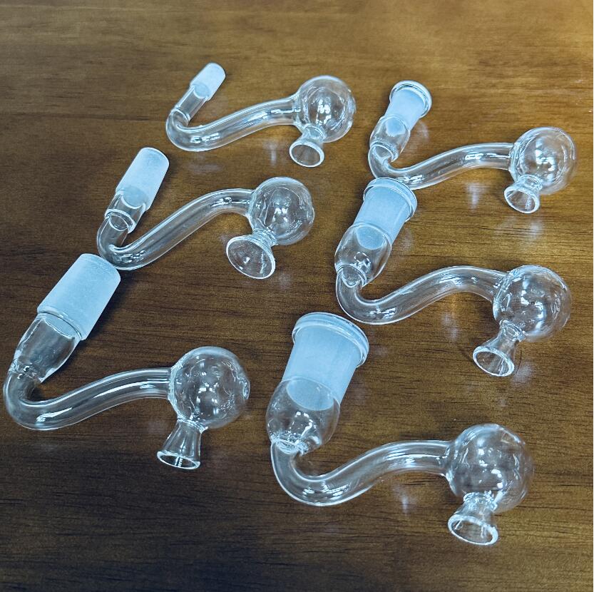 QuartzPro 10mm 14mm 18mm Male Female Clear Bent Curve Glass Oil Burner Pipe Attachment With Funnel design Curved Big Head Bowl