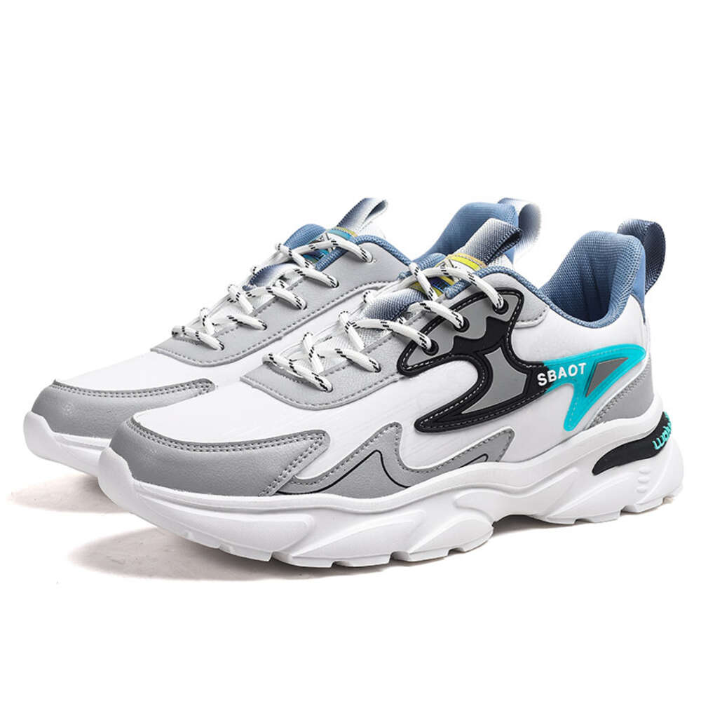 Four seasons all casual new leather men's sports fashion trend shock absorbing running shoes