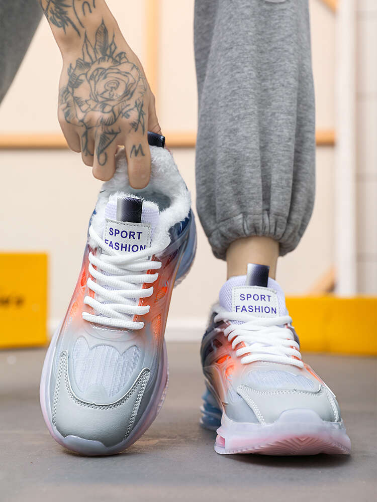 Winter men's and women's new fleece heightening sneakers