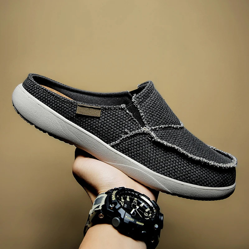 Summer Casual Shoes Fashion Cowboy Half Slide Breathable Canvas Soft Sole Lightweight Walking Shoes Vulcanized Shoes 240611