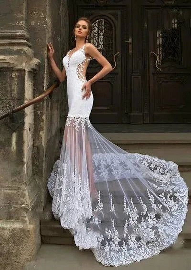 Sexy Backless Beach Mermaid Wedding Dresses With Detachable Skirt 3 In 1 Charming Long Bridal Gowns Lace Appliques Sleeveless 2024 Summer Illusion Ves